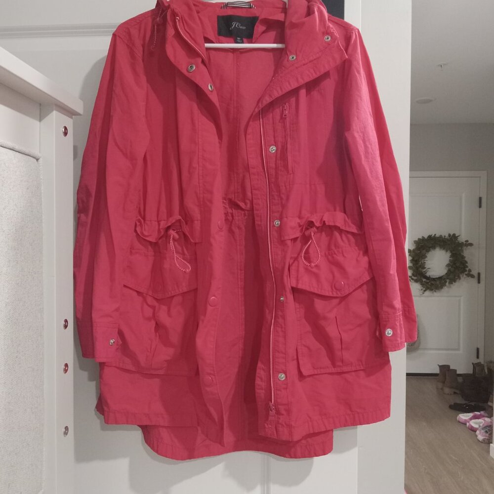 GREAT BRIGHT RED J.CREW SMALL PETITE PERFECT RAIN JACKET - Picture 2 of 4